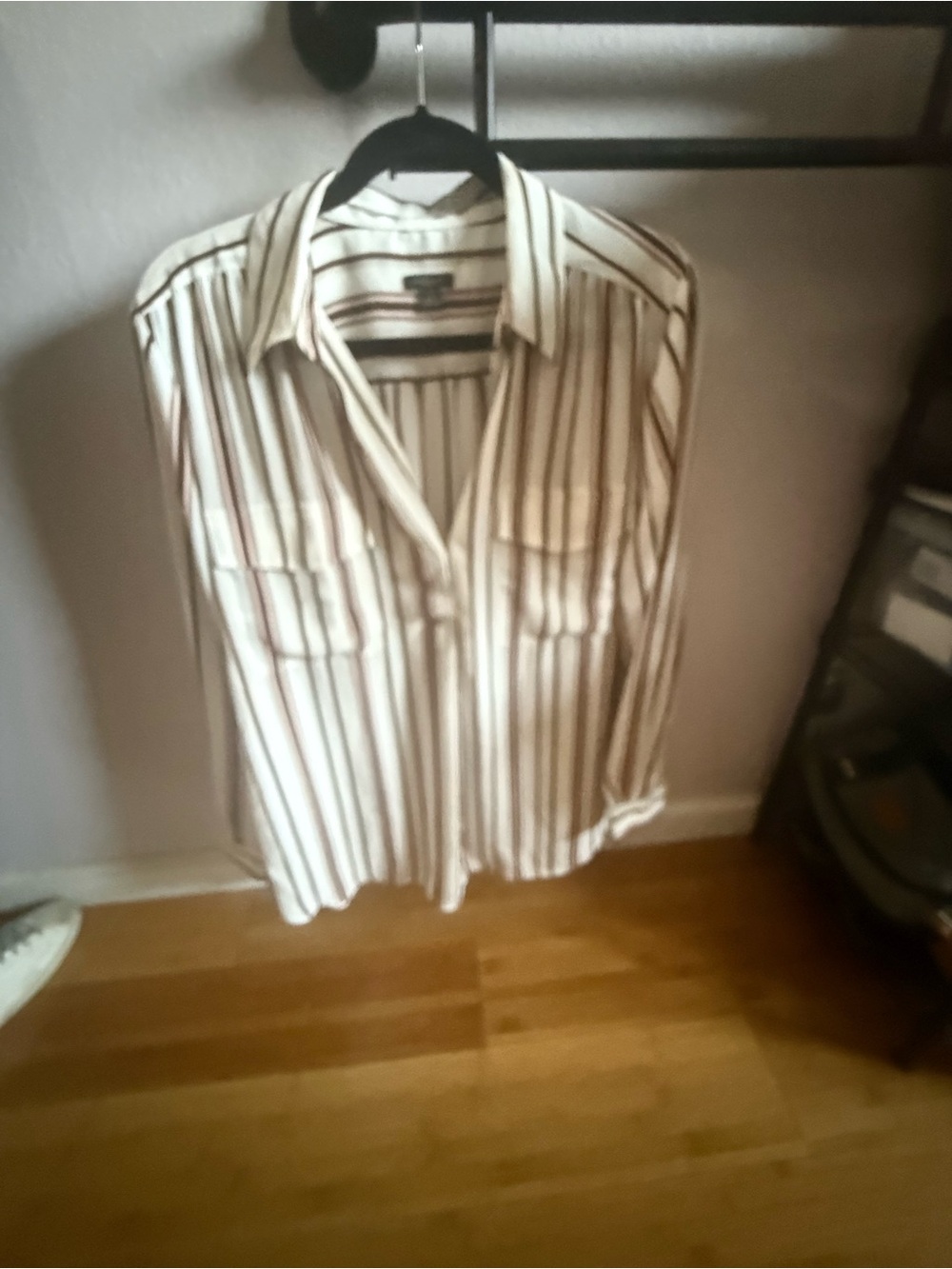 Ann Taylor Cream Shirt with Brown and Black Stripes